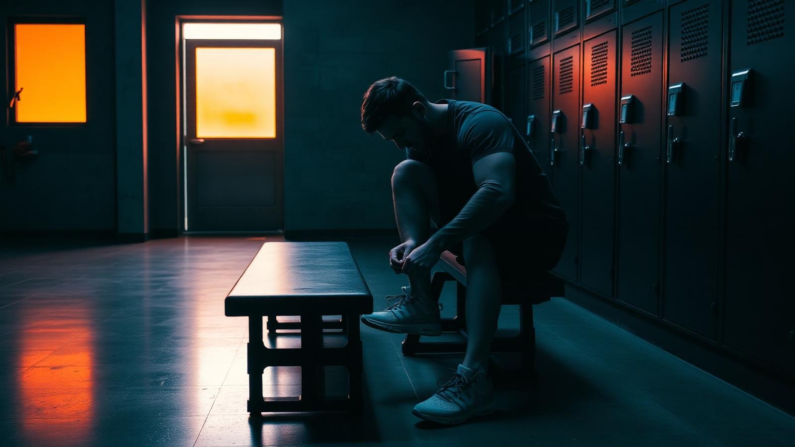 Persona preparándose para entrenar en el vestuario de un gimnasio